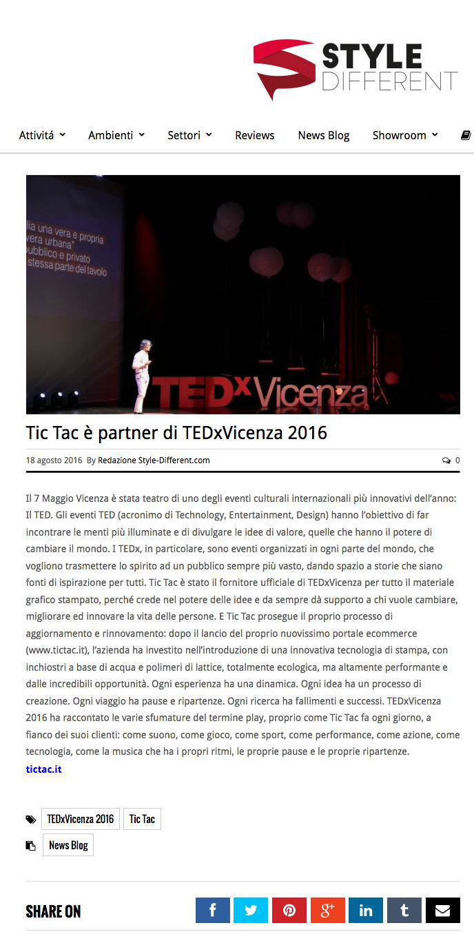 Tic Tac è partner di TEDxVicenza 2016